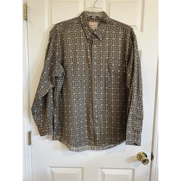 Woolrich Men's XL Brown Cotton Fish PrintLong Sleeve Button Down Shirt - Picture 1 of 9